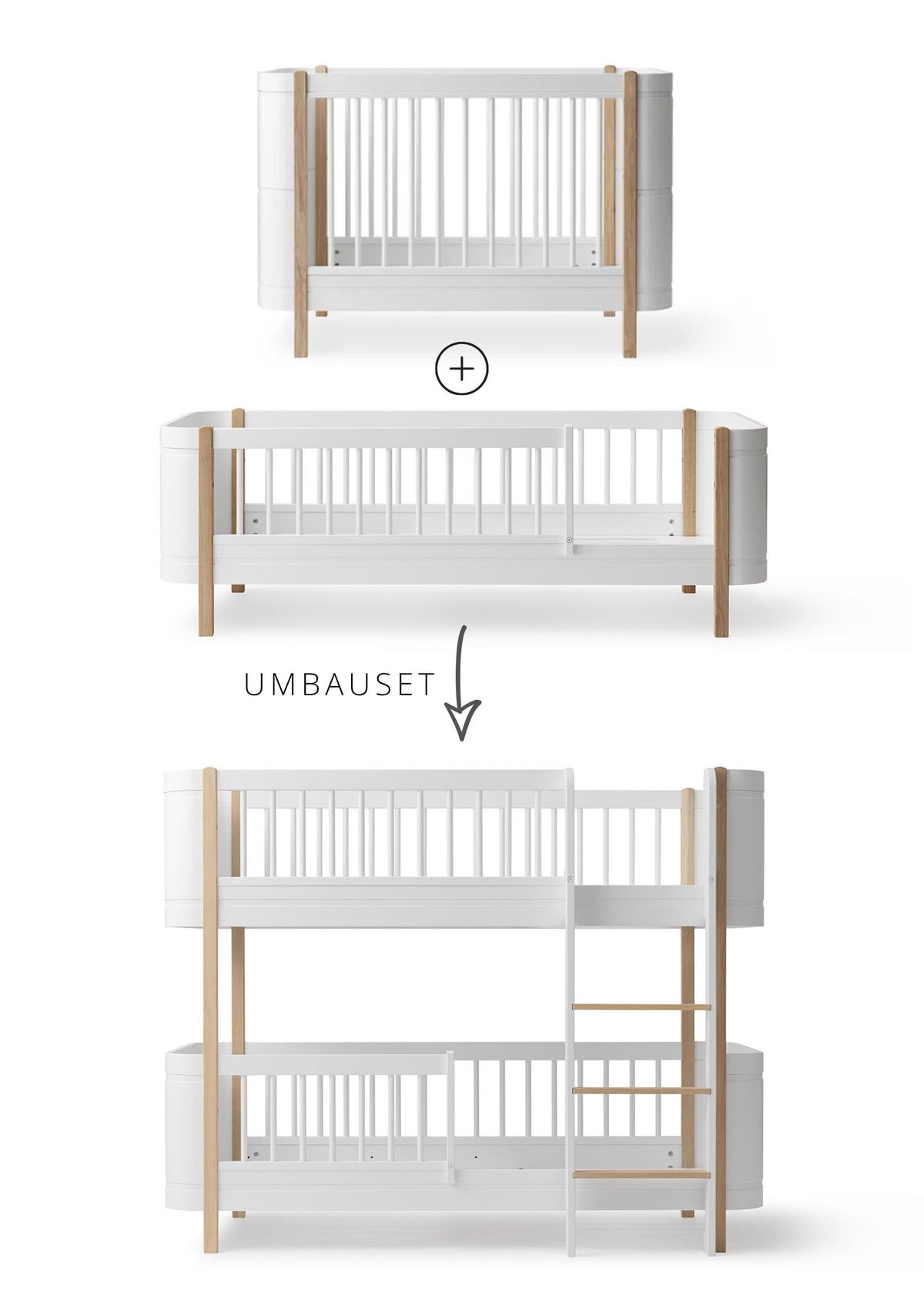 Oliver Furniture Umbauset zum halbhohen Etagenbett 'Wood Mini+' Weiß / Eiche
