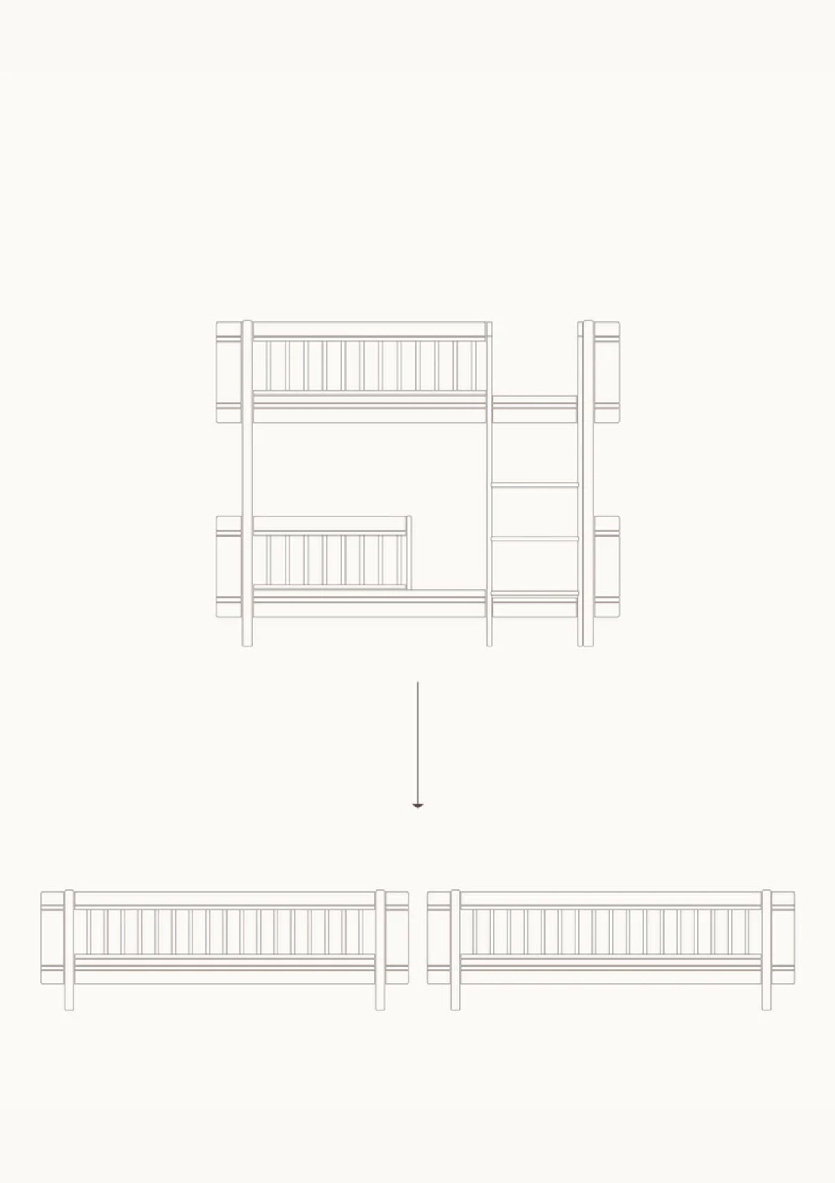 Oliver Furniture Umbauset für 'Wood Mini+' halbhohes Etagenbett zu zwei Juniorbetten Eiche