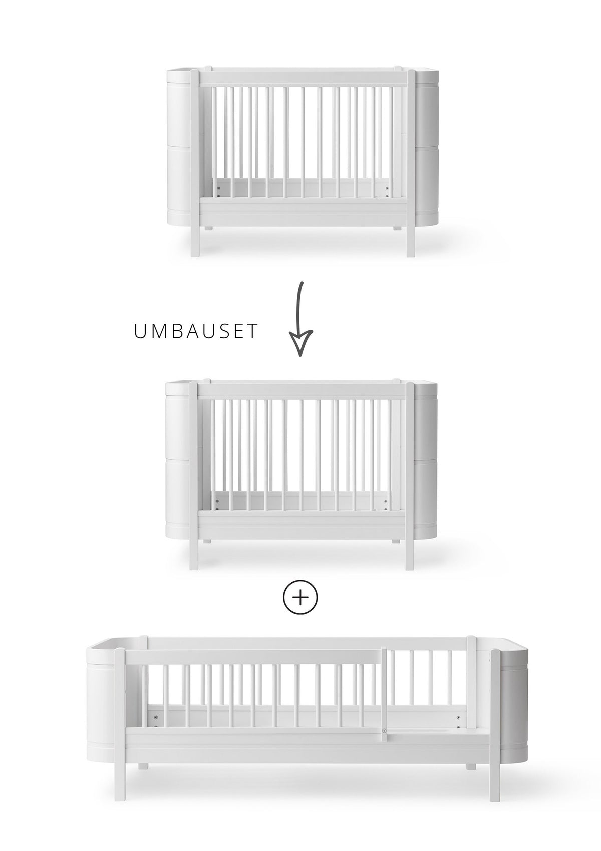 Oliver Furniture Geschwisterset für 'Wood Mini+' Babybett inkl. Junior-Erweiterung zu zwei Betten Weiß