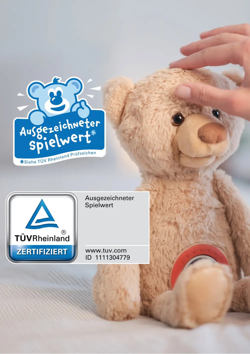 Ausgezeichneter Spielwert und TÜV-zertifiziert: Kekz Starter-Set 'Theodore KekzBär': sprechender Kuschelbär inkl. 3 Audiochips