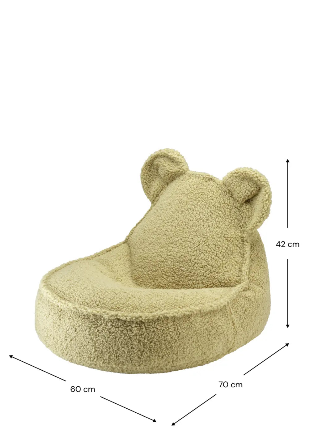 Wigiwama Bären-Sitzsack Teddy Matcha mit Maßangaben in cm