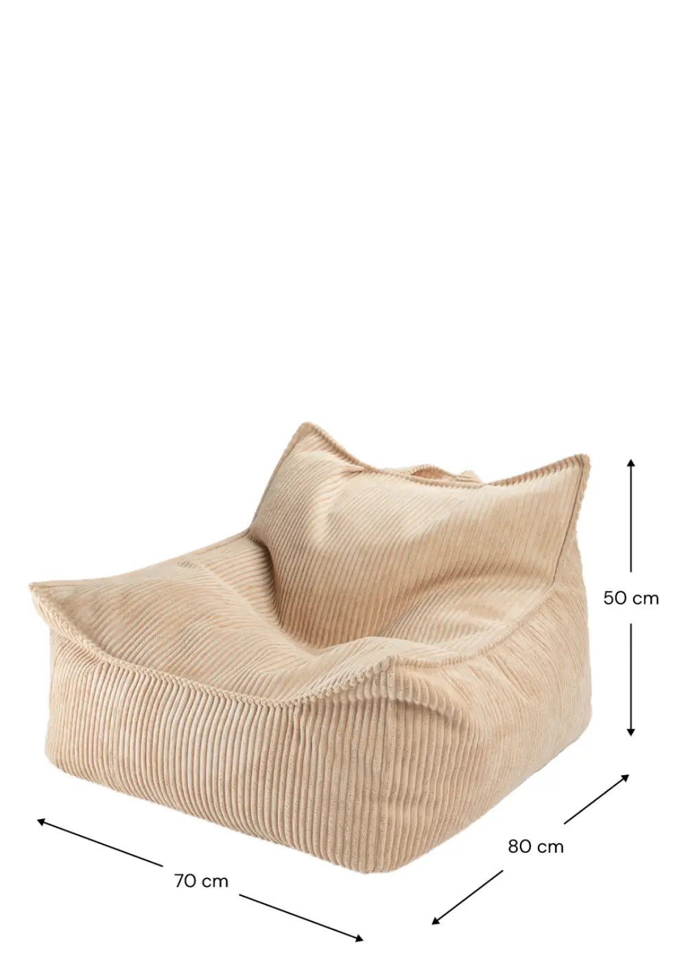 Wigiwama Kinder-Sitzsack Cord Brown Sugar mit Maßangaben in cm