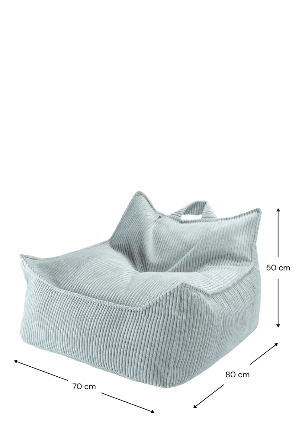 Wigiwama Kinder-Sitzsack Cord Peppermint Green mit Maßangaben in cm