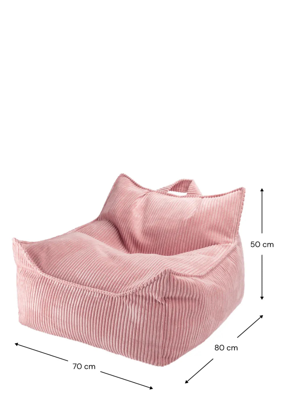 Wigiwama Kinder-Sitzsack Cord Pink Mousse mit Maßangaben in cm