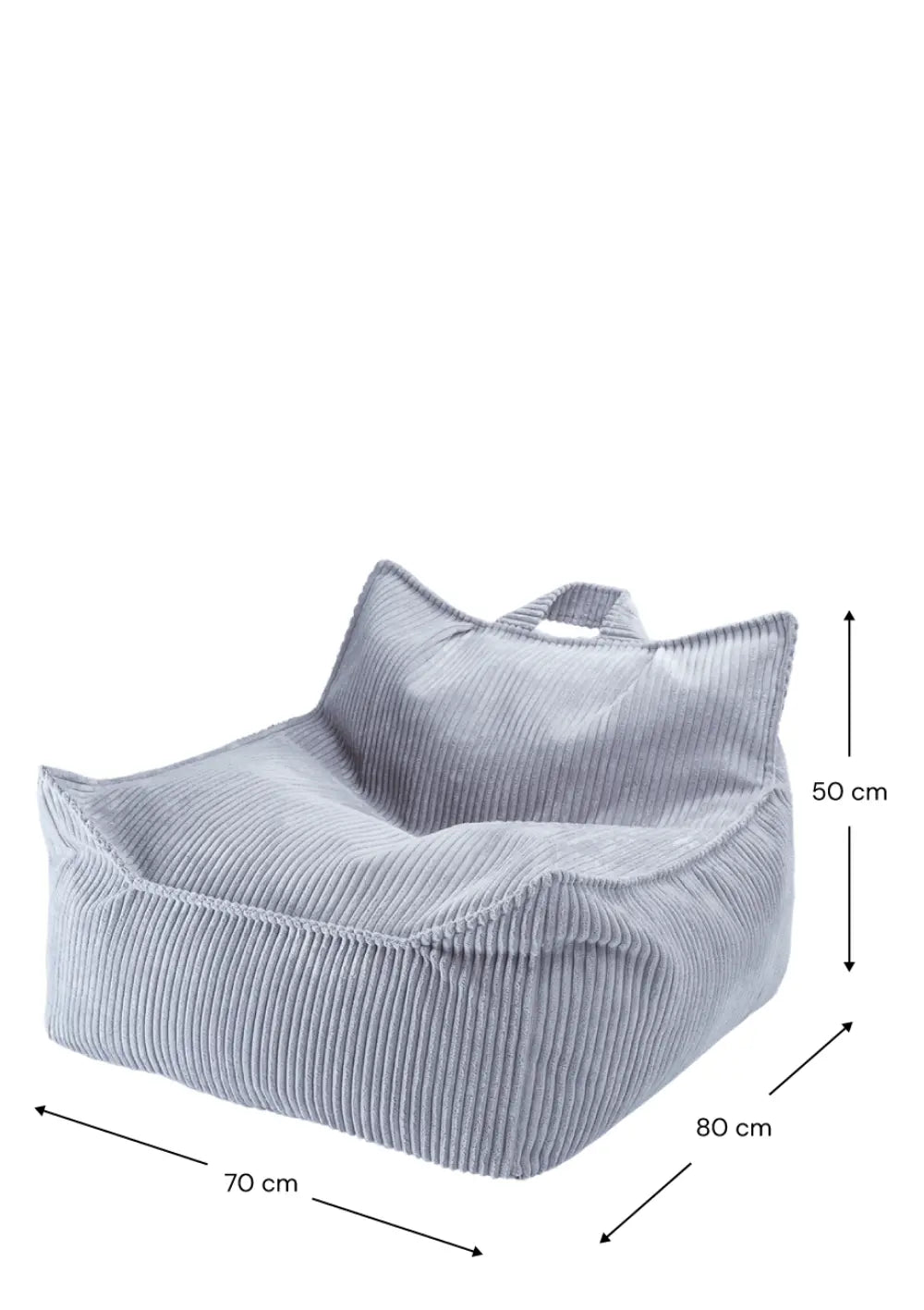 Wigiwama Kinder-Sitzsack Cord Blueberry Blue mit Maßangaben in cm