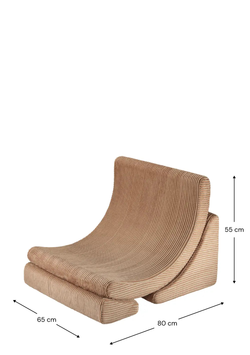 Wigiwama Kindersessel 'Moon Chair' Cord Toffee mit Maßangaben in cm