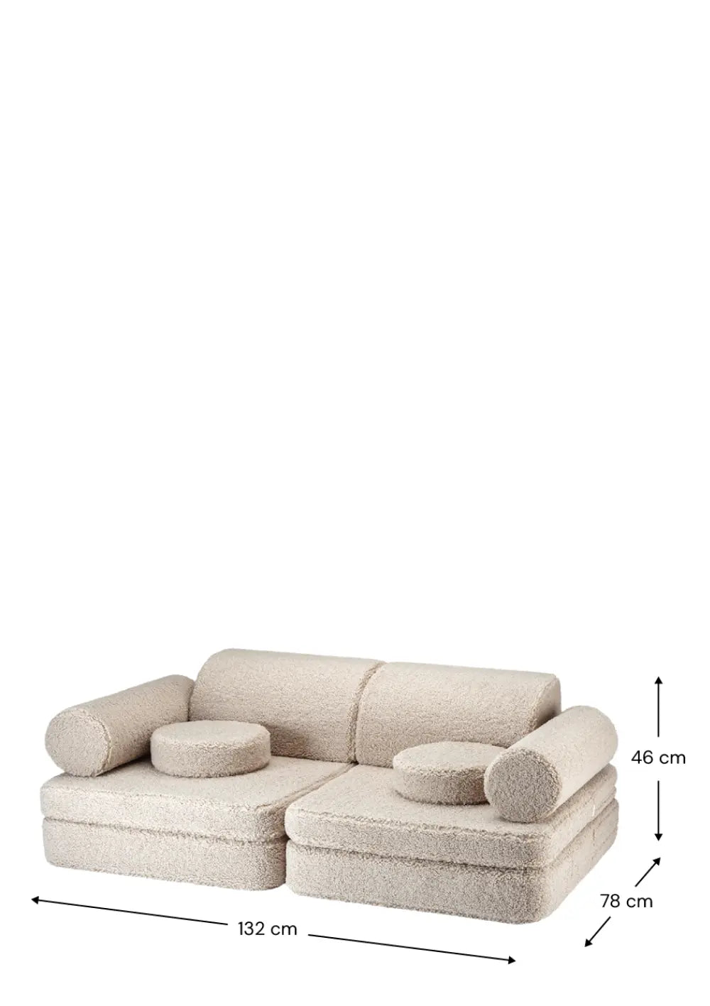 Wigiwama Sofa Teddy Biscuit mit Maßangaben in cm