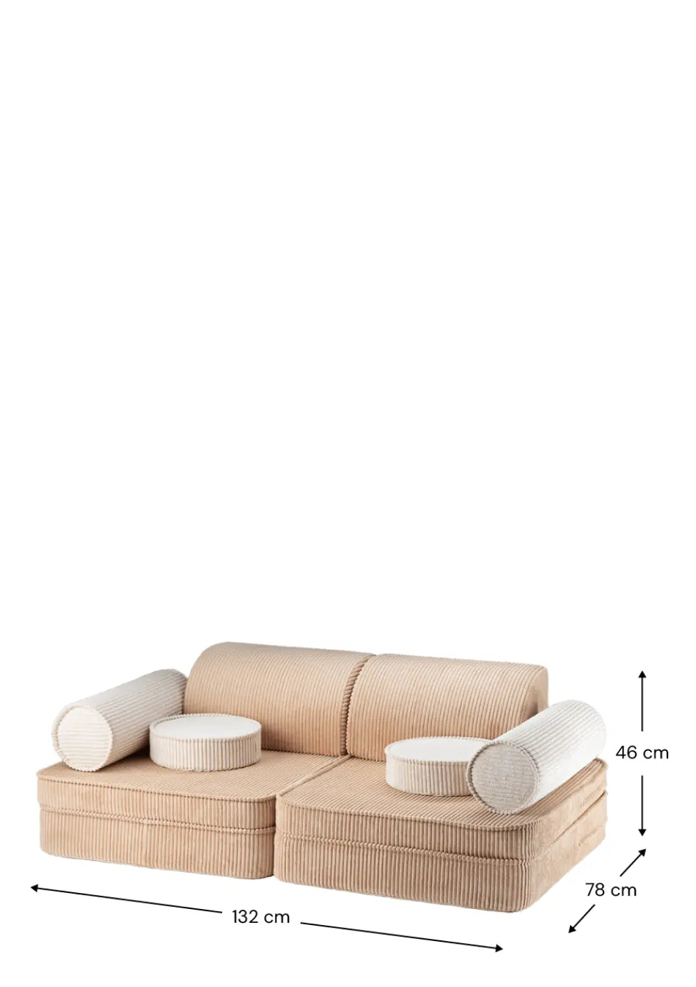Wigiwama Sofa Cord Brown Sugar mit Maßangaben in cm