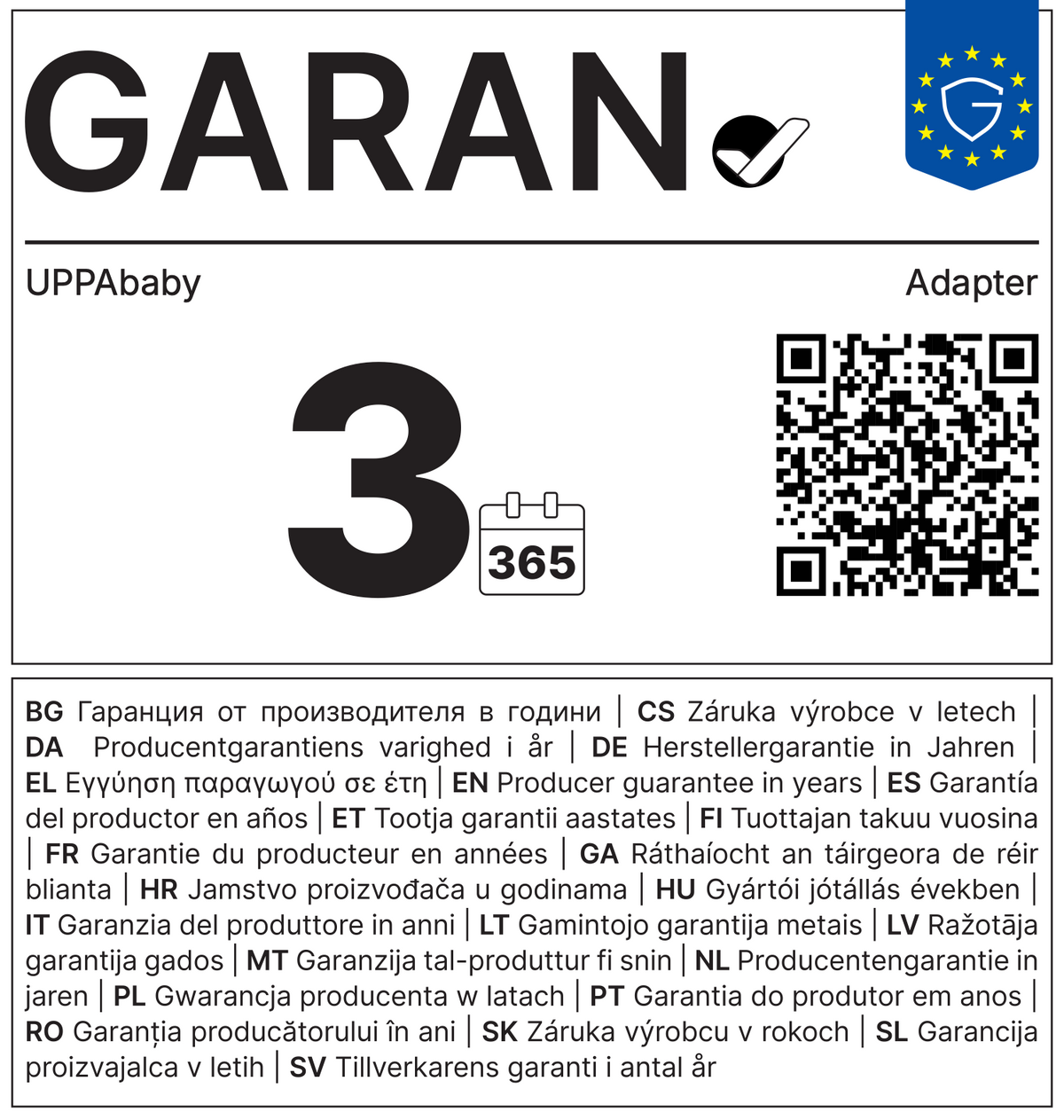 Vollständiges GARAN-Label, 3 Jahre Garantie auf Obere Adapter für Kinderwagen 'Vista'