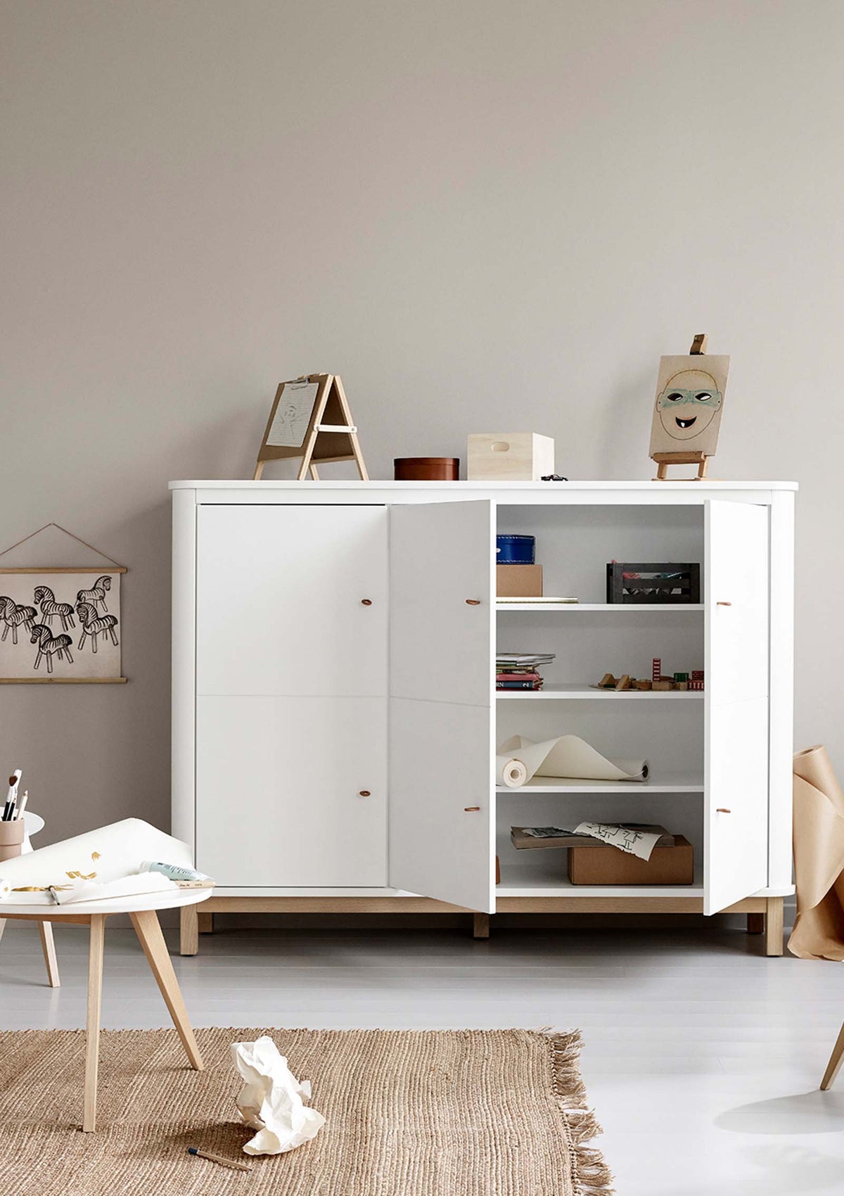 'Wood' Multi-Schrank 3-türig weiss / Eiche