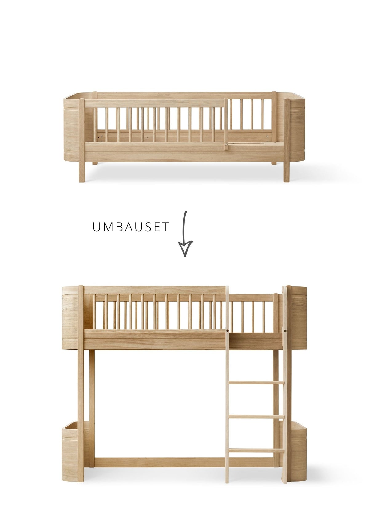 Oliver Furniture Umbauset für 'Wood Mini+' Juniorbett zum halbhohen Hochbett Eiche