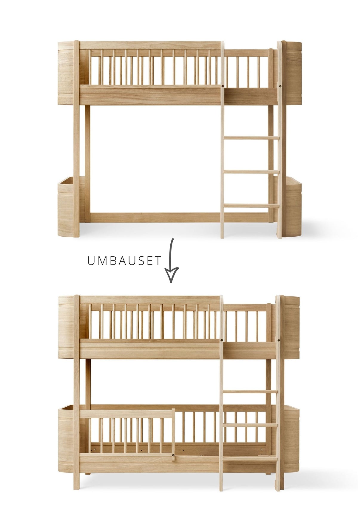 Oliver Furniture Umbauset für 'Wood Mini+' halbhohes Hochbett zum halbhohen Etagenbett Eiche