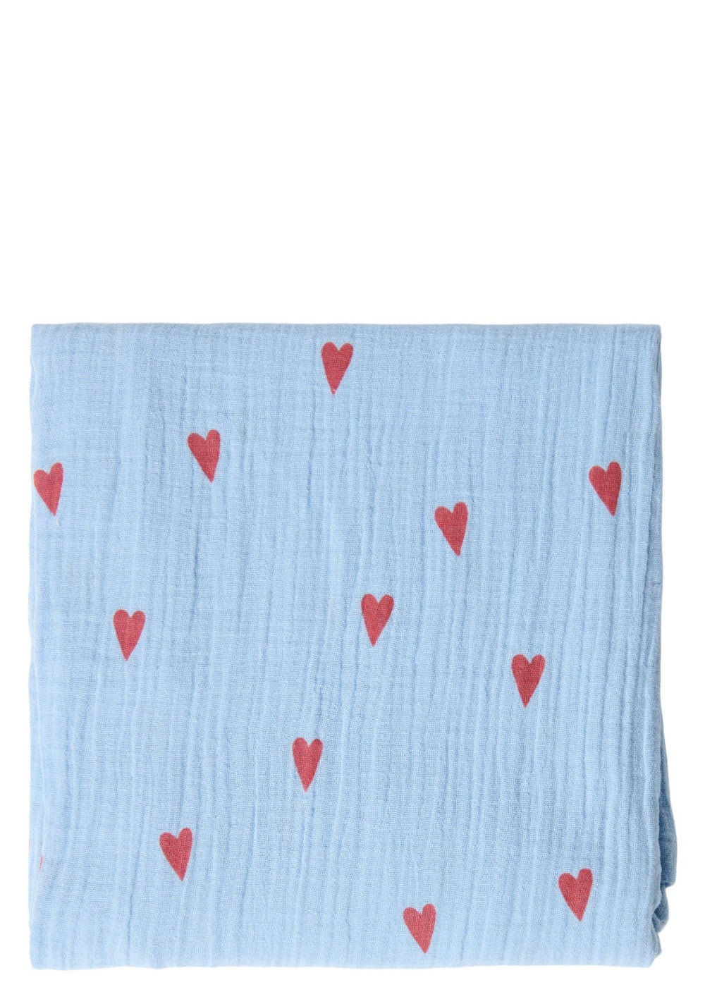 Studio Noos Musselin Mulltuch 'Swaddle Print Large' Light Blue Hearts 120 x 120 cm