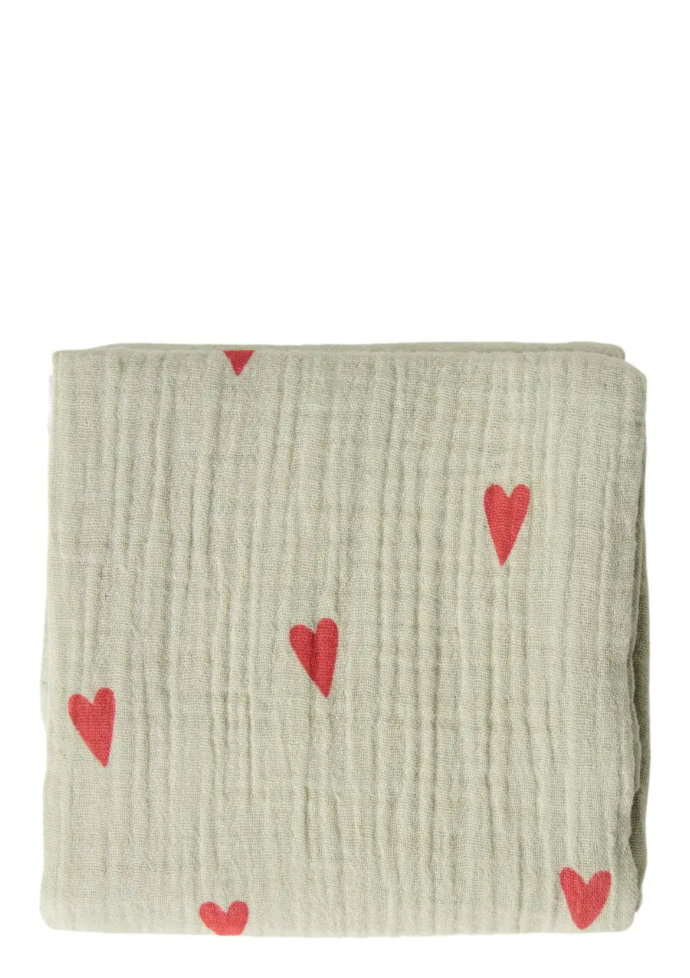 Studio Noos Musselin Mulltuch 'Swaddle Print Medium' Green Hearts 70 x 70 cm