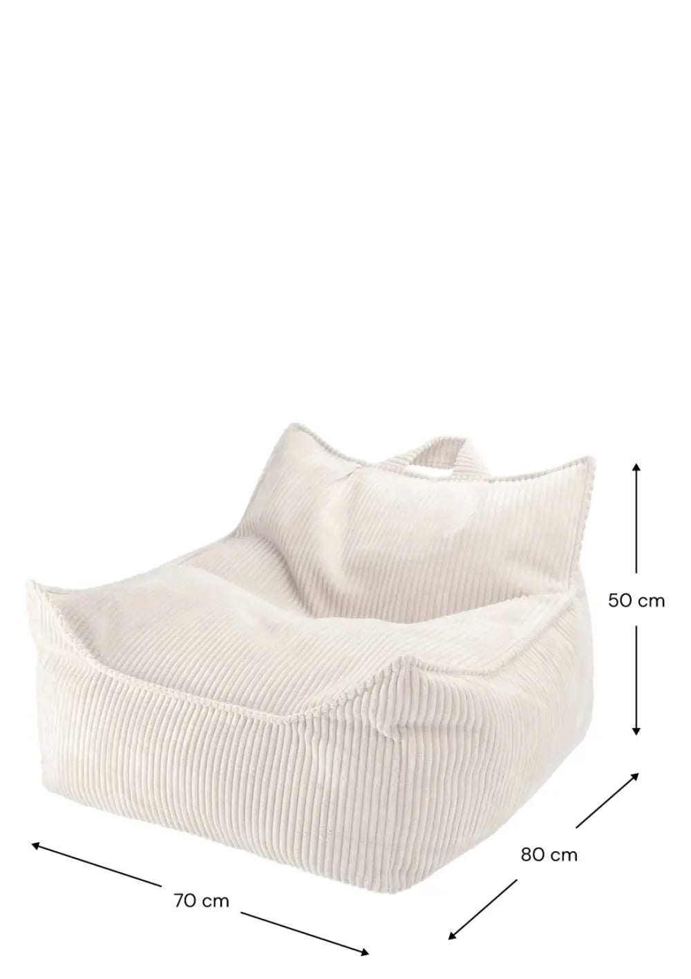 Wigiwama Kinder-Sitzsack Cord Marshmallow mit Maßangaben in cm