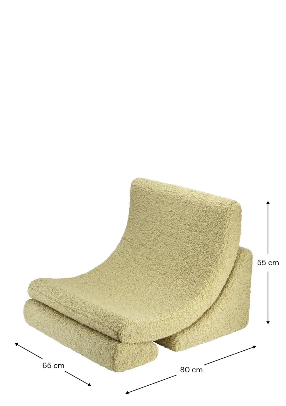 Wigiwama Kindersessel 'Moon Chair' Teddy Matcha mit Maßangaben in cm