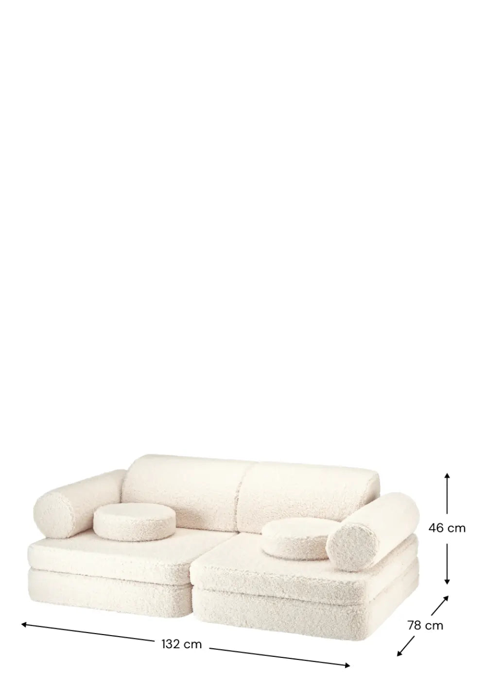 Wigiwama Sofa Teddy Cream White mit Maßangaben in cm