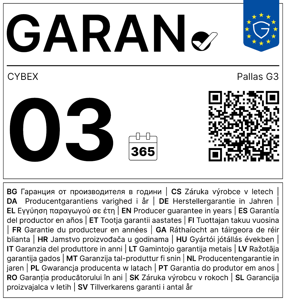 Vollständiges GARAN-Label, 3 Jahre Garantie auf Kindersitz 'Pallas G3' PLUS Ocean Blue