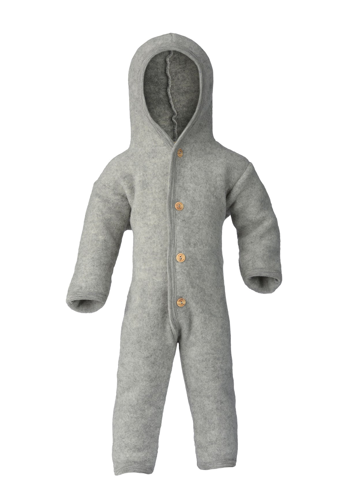 Wollfleece Overall mit Kapuze hellgrau melange